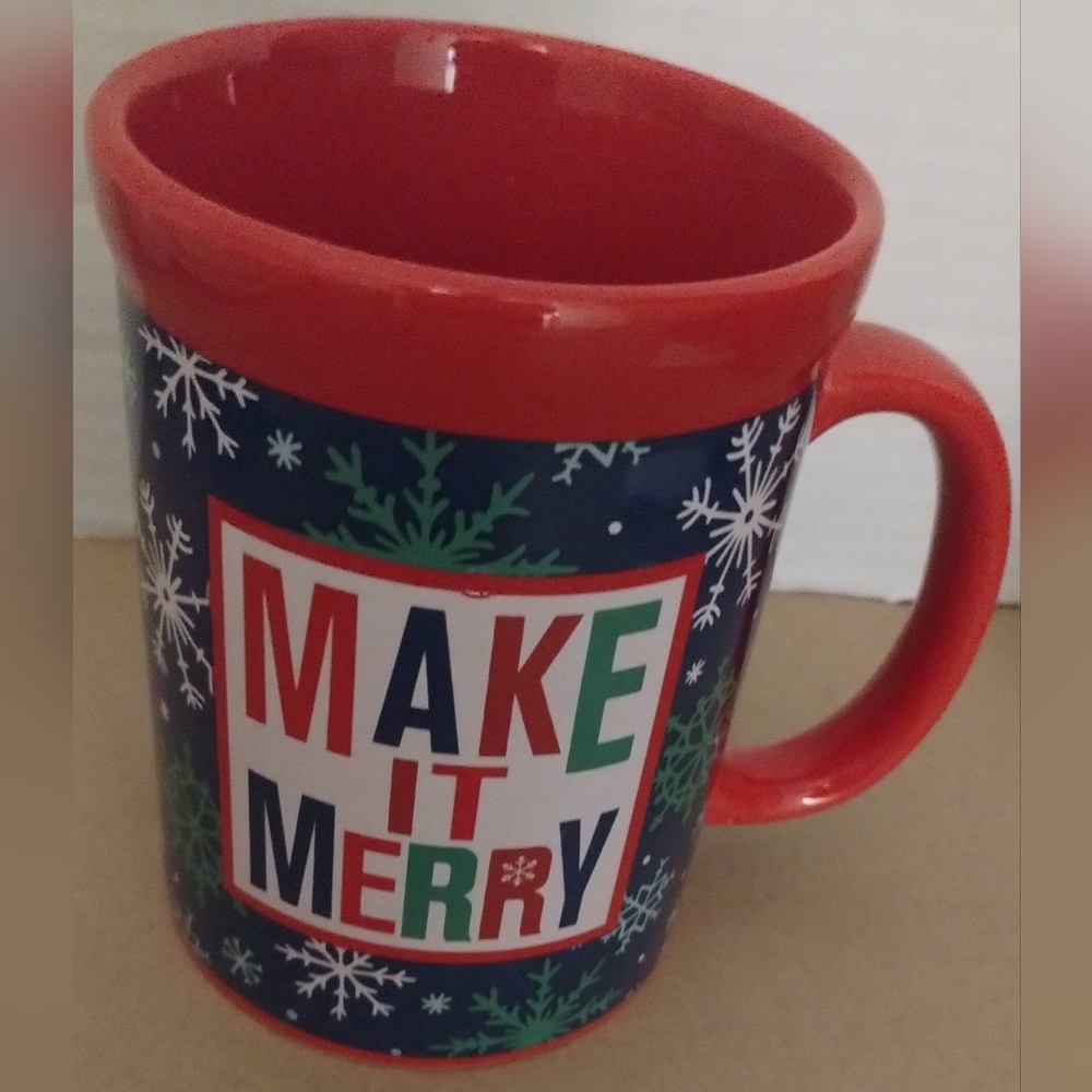 Festive Red Holiday Mug With "Make It Merry" Design